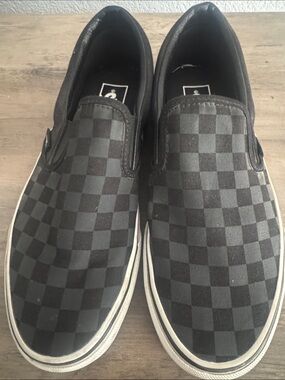 Men’s Vans Black and Gray Checkerboard Slip-On Loafers
